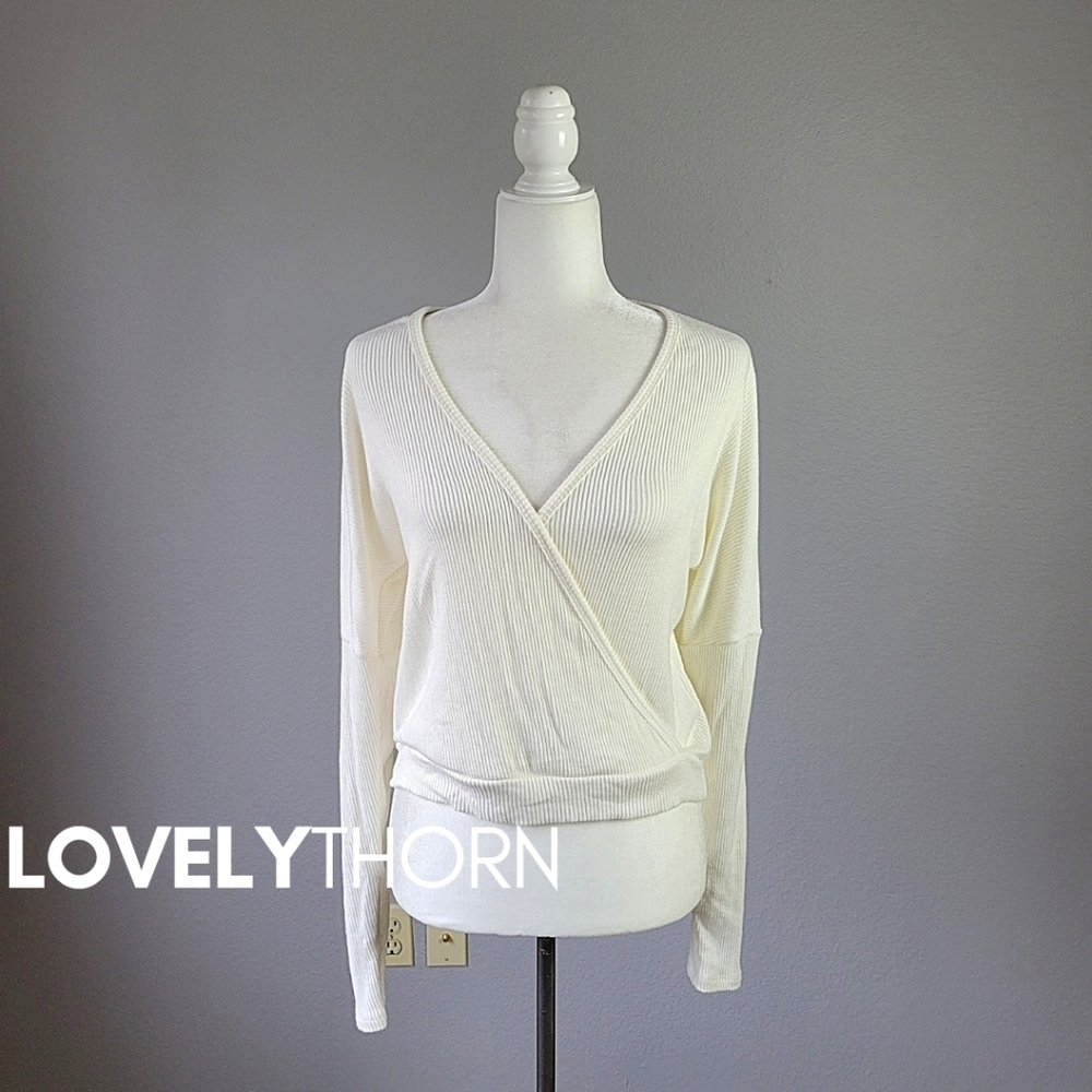 MICHAEL LAUREN // rhydian plunge v-neck rib knit surplice thumb hole sweater - Picture 2 of 11